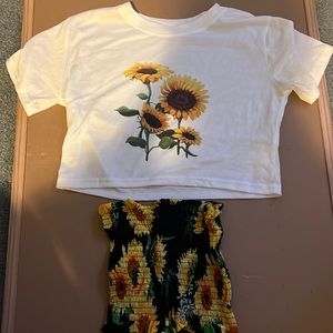 Sunflower t-shirt cropped, and sunflower tube top SHEIN